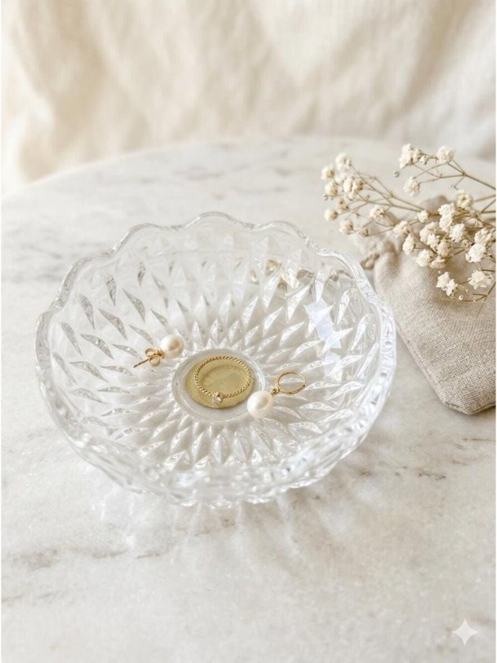 Cristal D'Arques France Crystal Trinket Dish Bowl Vintage Diamond Cut Glass